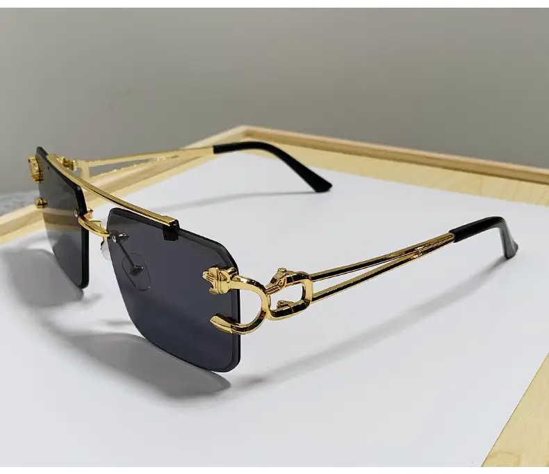 Double Beam Square Frame Sunglasses Gold Anti UV Women Men — feature 12