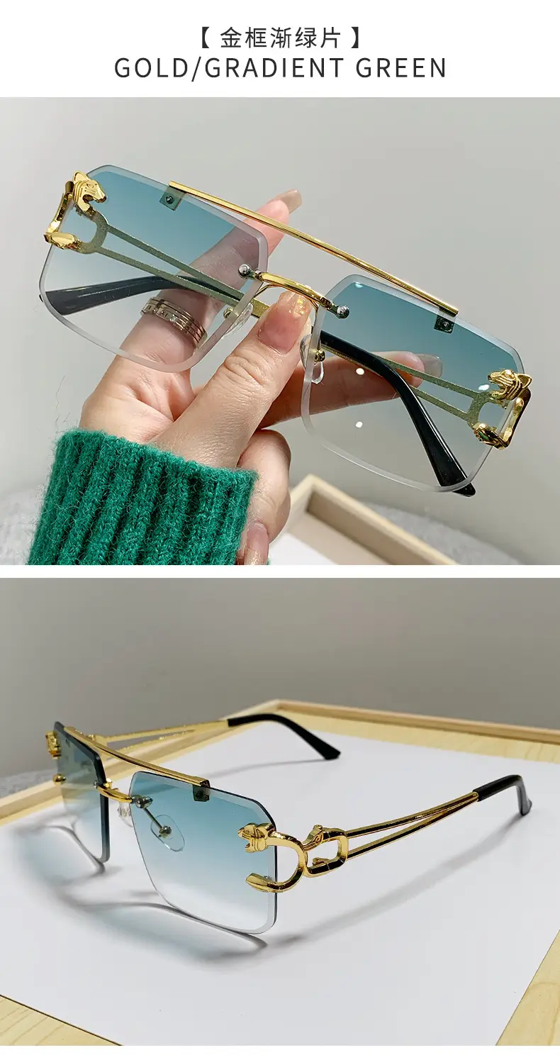 Double Beam Square Frame Sunglasses Gold Anti UV Women Men — feature 13