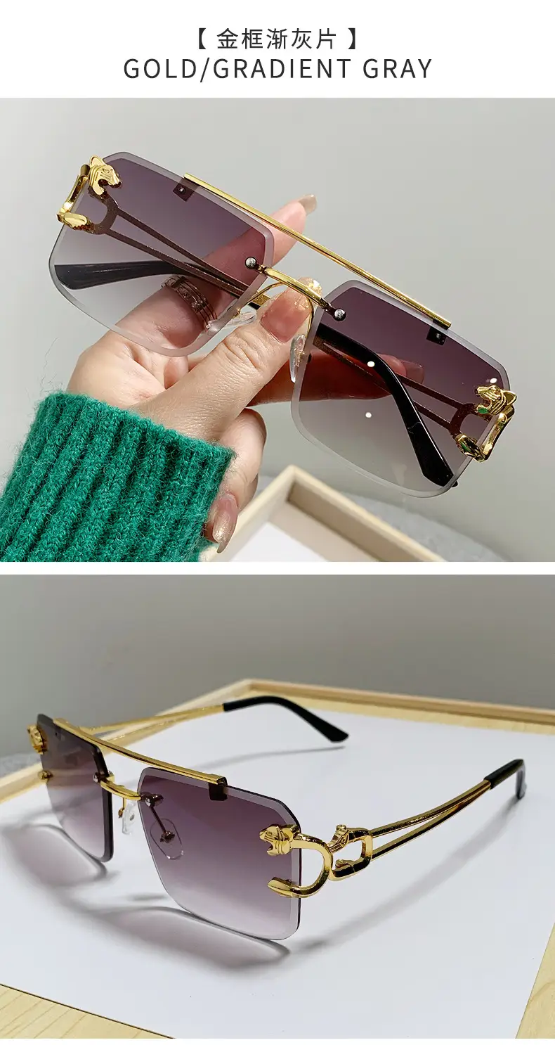 Double Beam Square Frame Sunglasses Gold Anti UV Women Men — feature 14