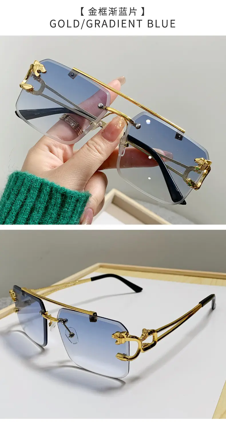 Double Beam Square Frame Sunglasses Gold Anti UV Women Men — feature 15