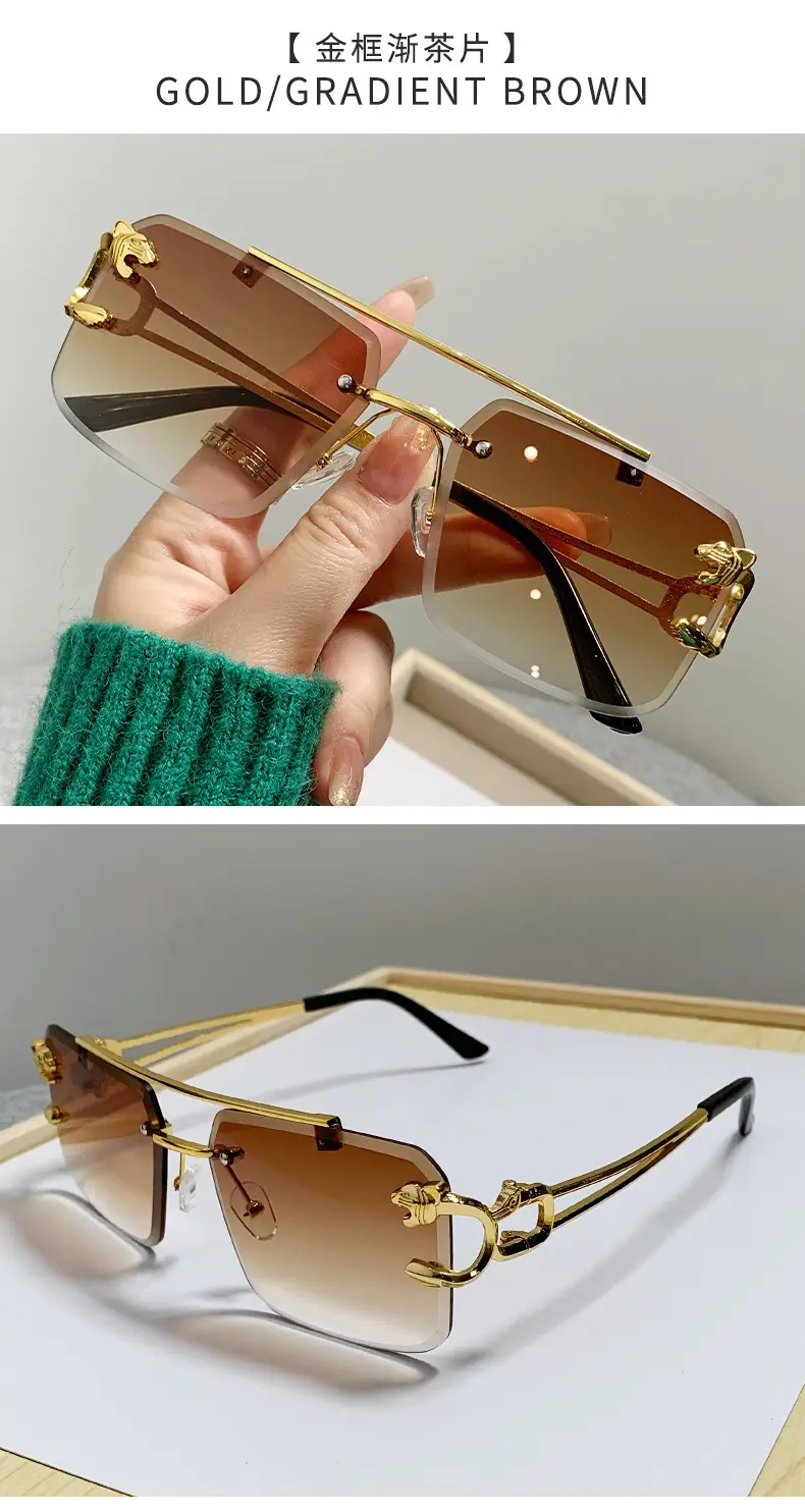 Double Beam Square Frame Sunglasses Gold Anti UV Women Men — feature 16