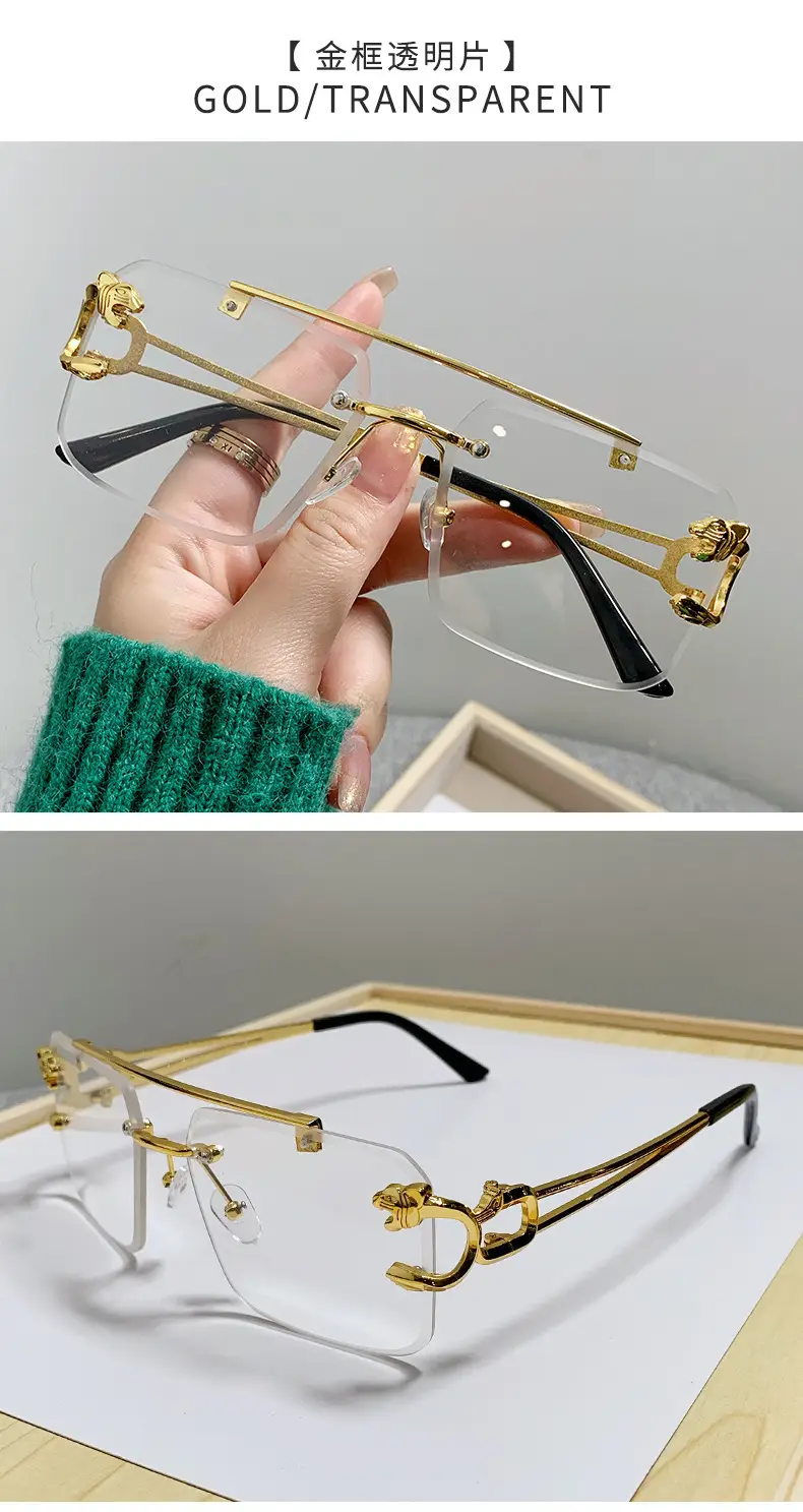 Double Beam Square Frame Sunglasses Gold Anti UV Women Men — feature 17