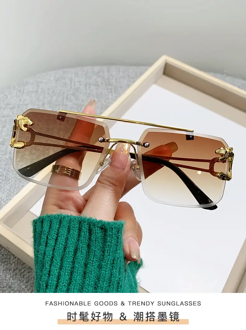 Double Beam Square Frame Sunglasses Gold Anti UV Women Men — feature 5