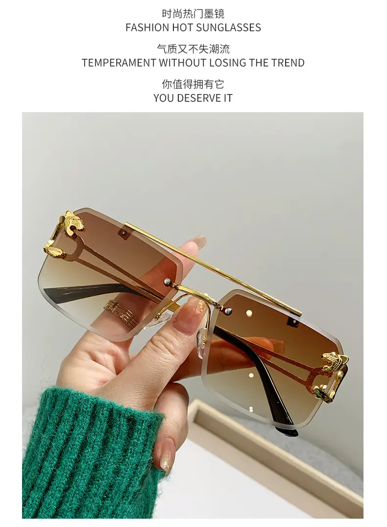 Double Beam Square Frame Sunglasses Gold Anti UV Women Men — feature 6