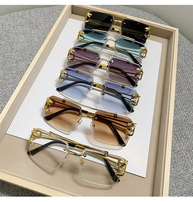 Double Beam Square Frame Sunglasses Gold Anti UV Women Men — feature 7
