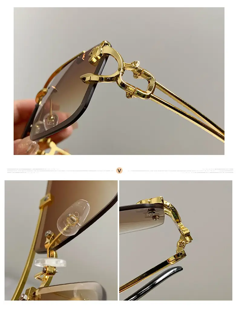 Double Beam Square Frame Sunglasses Gold Anti UV Women Men — feature 8