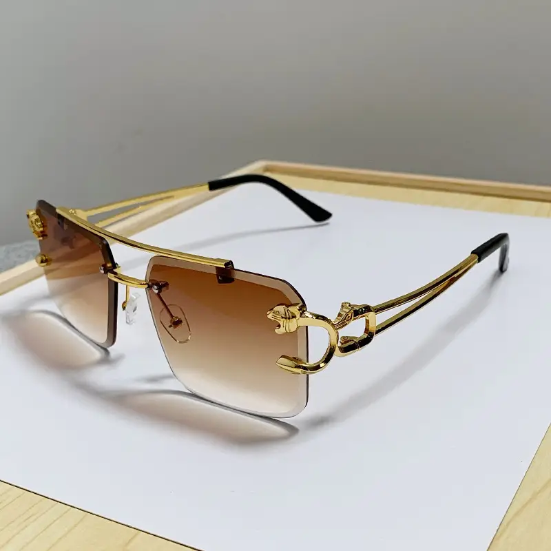 Double Beam Square Frame Sunglasses Gold Anti UV Women Men