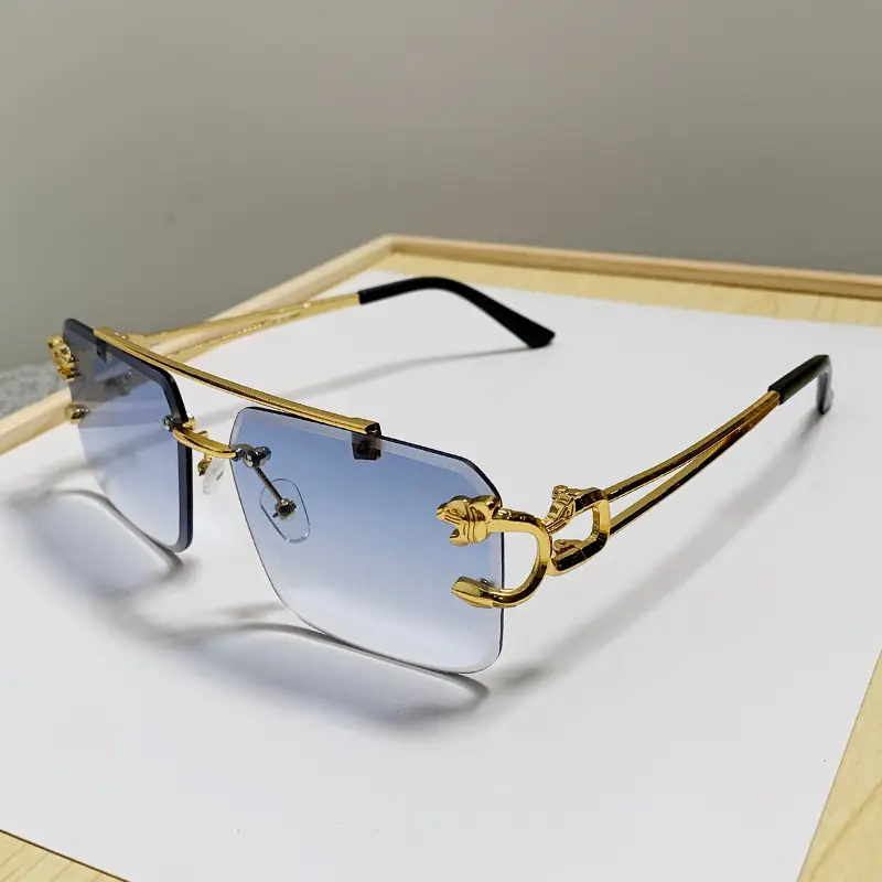 Double Beam Square Frame Sunglasses Gold Anti UV Women Men