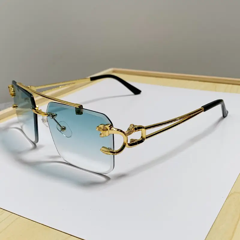 Double Beam Square Frame Sunglasses Gold Anti UV Women Men