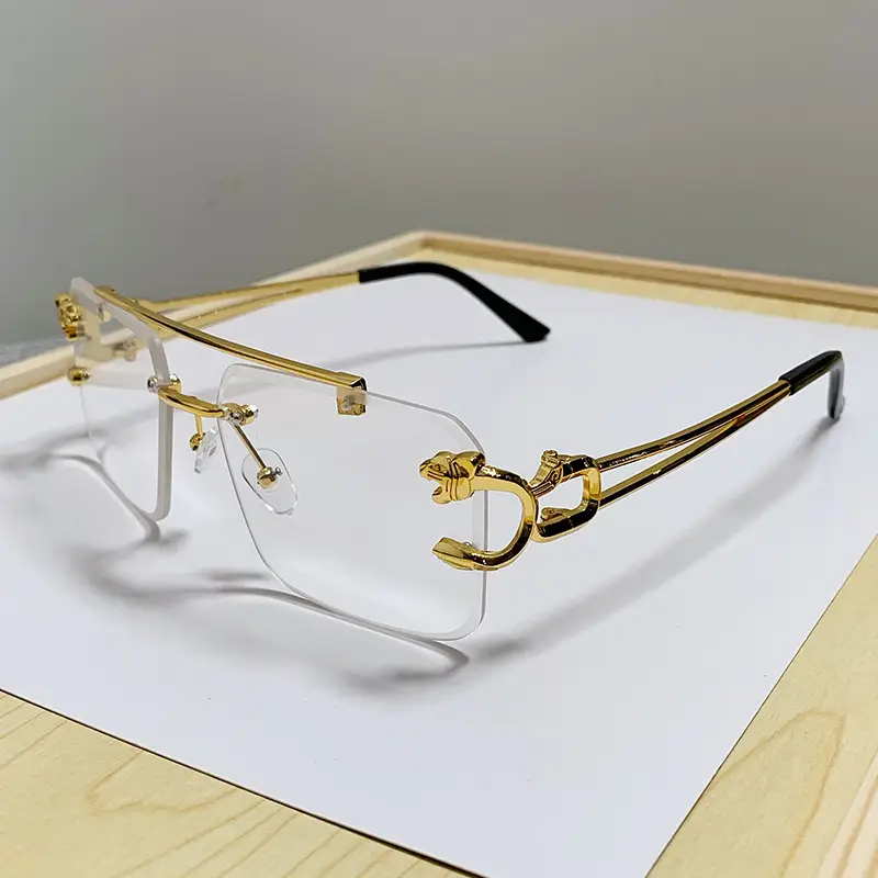 Double Beam Square Frame Sunglasses Gold Anti UV Women Men