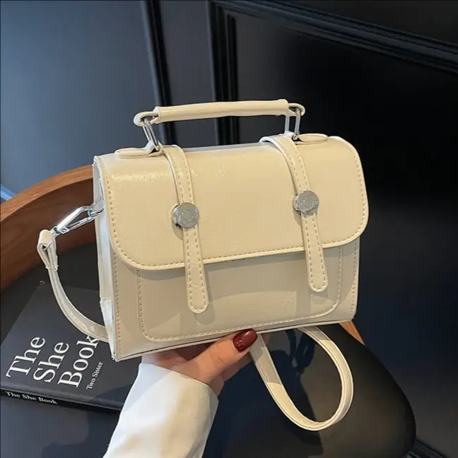 2025 Women's Cream Leather Shoulder Bag with Handle & Strap - Image 5