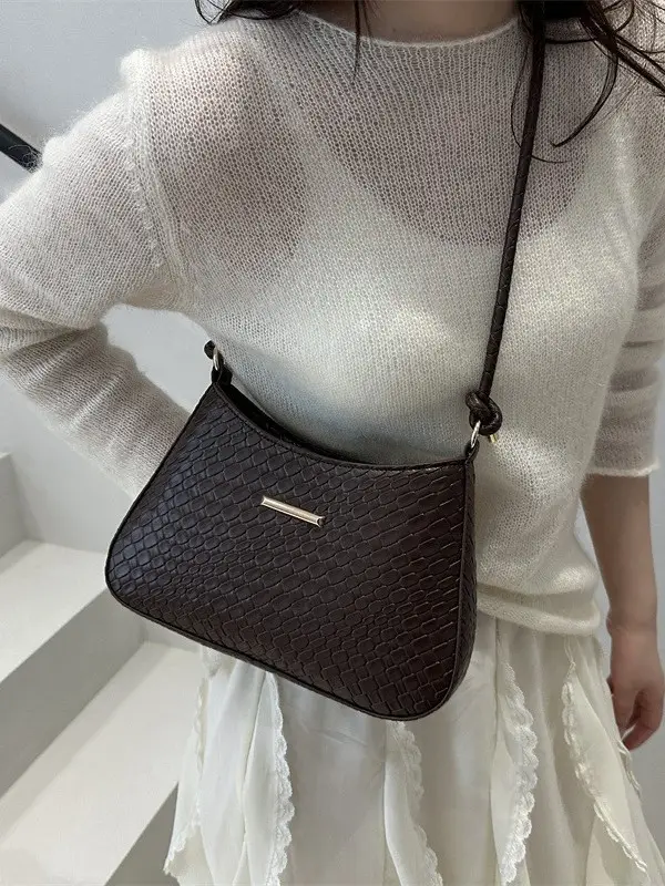 Vintage Brown Textured Underarm Bag for Women
