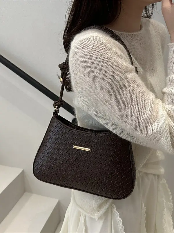 Vintage Brown Textured Underarm Bag for Women