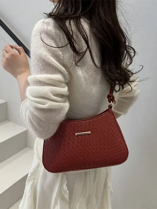 Vintage Brown Textured Underarm Bag for Women