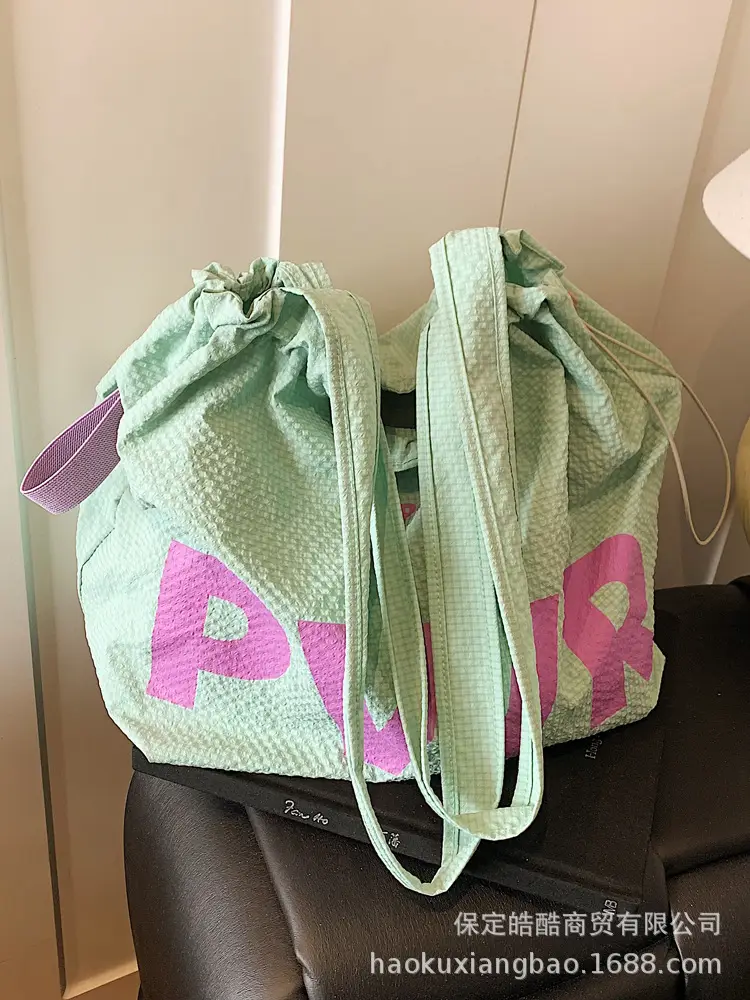 Women Canvas Drawstring Bag Yellow PWR Print Large Capacity - Image 6
