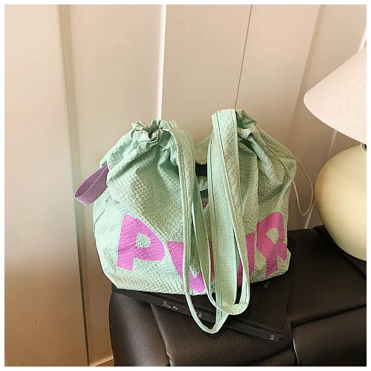 Women Canvas Drawstring Bag Yellow PWR Print Large Capacity — feature 12
