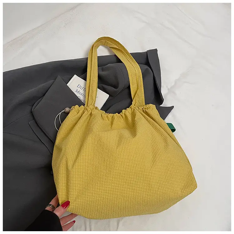 Women Canvas Drawstring Bag Yellow PWR Print Large Capacity — feature 16