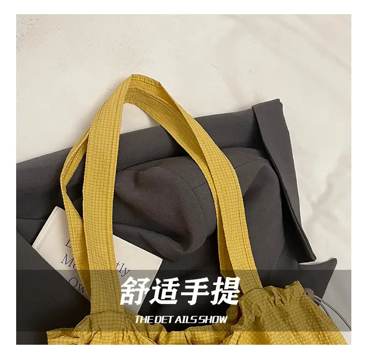 Women Canvas Drawstring Bag Yellow PWR Print Large Capacity — feature 5