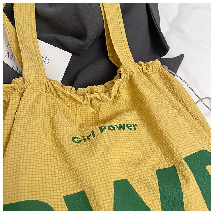 Women Canvas Drawstring Bag Yellow PWR Print Large Capacity — feature 6