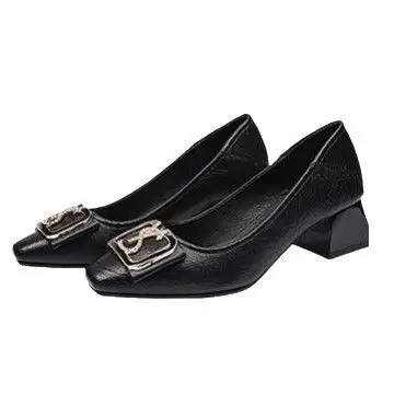 French-Style Chunky Heel Shoes for Women 2026 New Spring and Autumn Square-Toe High Heels Women's Mid-Heel Fashion Work Shoes Women's Leather Shoes - Image 5