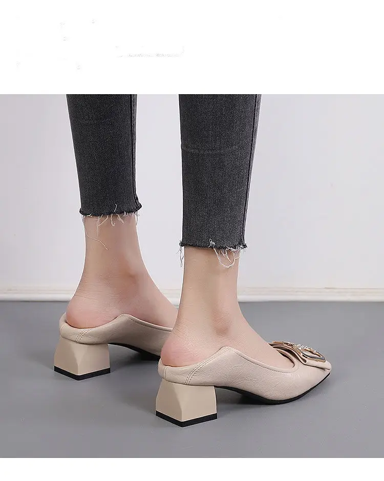 French-Style Chunky Heel Shoes for Women 2026 New Spring and Autumn Square-Toe High Heels Women's Mid-Heel Fashion Work Shoes Women's Leather Shoes — feature 10