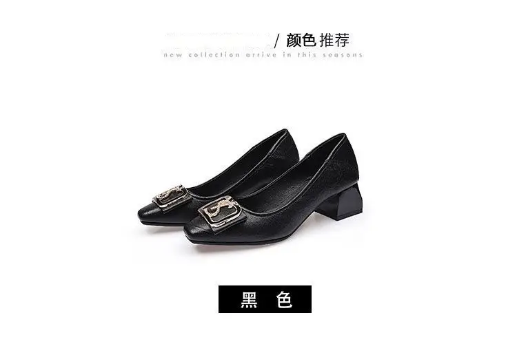 French-Style Chunky Heel Shoes for Women 2026 New Spring and Autumn Square-Toe High Heels Women's Mid-Heel Fashion Work Shoes Women's Leather Shoes — feature 3