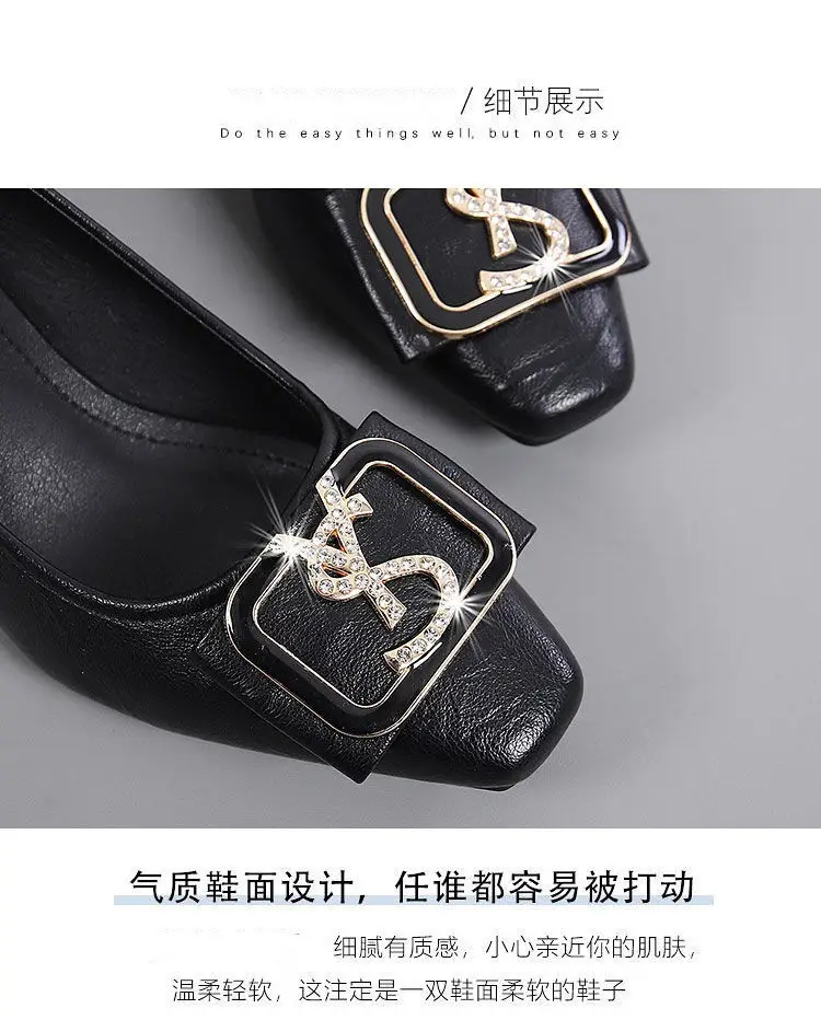 French-Style Chunky Heel Shoes for Women 2026 New Spring and Autumn Square-Toe High Heels Women's Mid-Heel Fashion Work Shoes Women's Leather Shoes — feature 5
