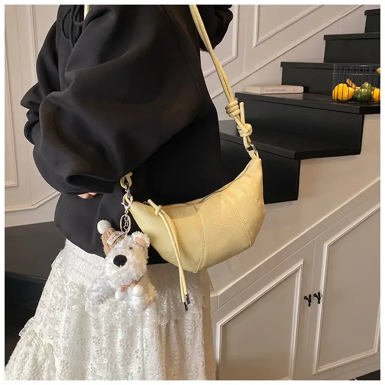 Women's Yellow Embossed Leather Shoulder Bag with Detachable Handle — feature 23