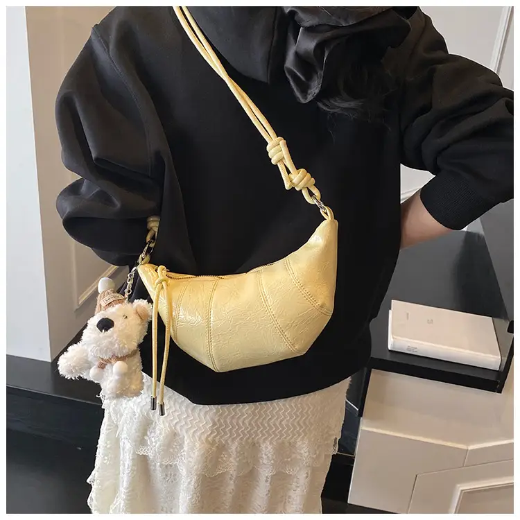 Women's Yellow Embossed Leather Shoulder Bag with Detachable Handle — feature 24
