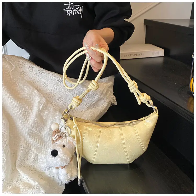 Women's Yellow Embossed Leather Shoulder Bag with Detachable Handle — feature 25