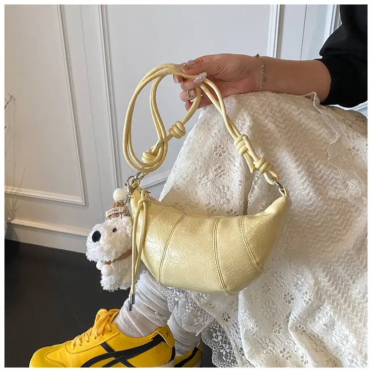 Women's Yellow Embossed Leather Shoulder Bag with Detachable Handle — feature 26