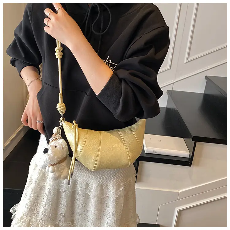 Women's Yellow Embossed Leather Shoulder Bag with Detachable Handle — feature 27
