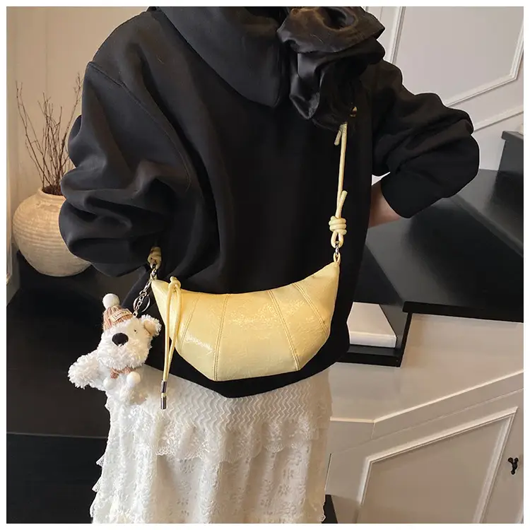Women's Yellow Embossed Leather Shoulder Bag with Detachable Handle — feature 28