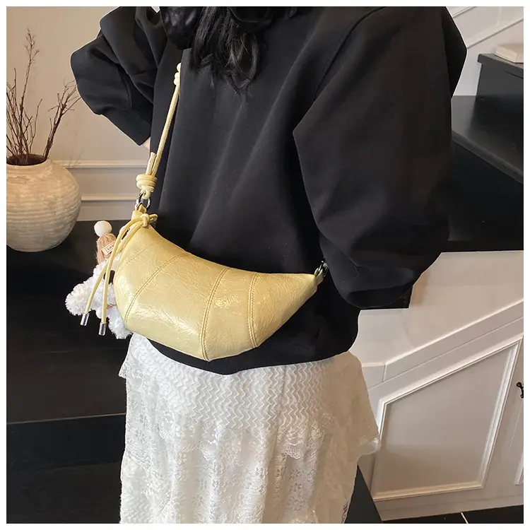 Women's Yellow Embossed Leather Shoulder Bag with Detachable Handle — feature 29