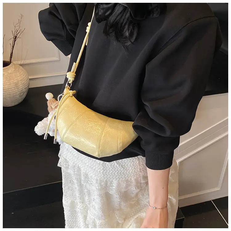 Women's Yellow Embossed Leather Shoulder Bag with Detachable Handle — feature 30