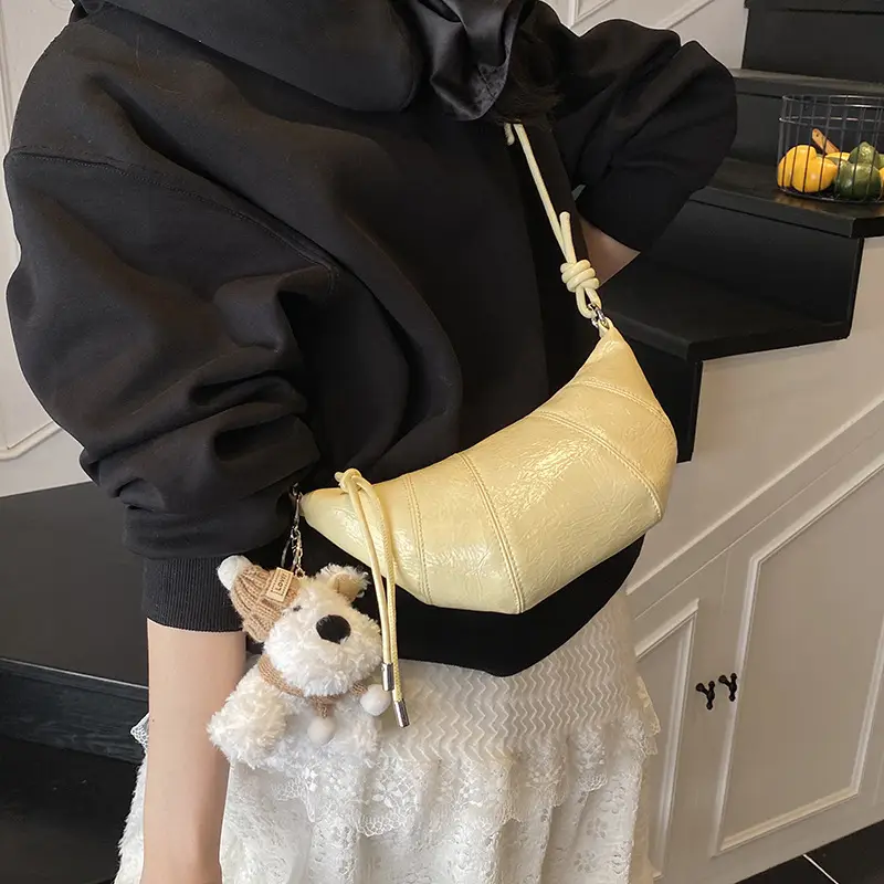 Women's Yellow Embossed Leather Shoulder Bag with Detachable Handle - Image 2