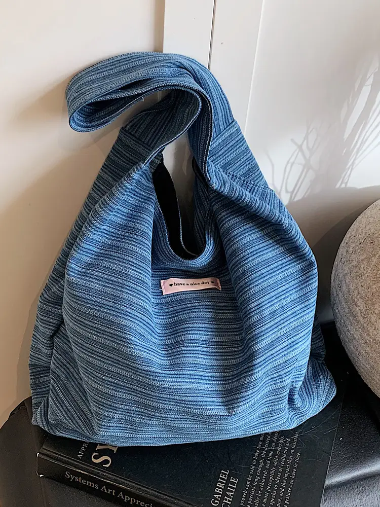 Blue Striped Denim Tote Bag Women Summer 2025 - Image 4