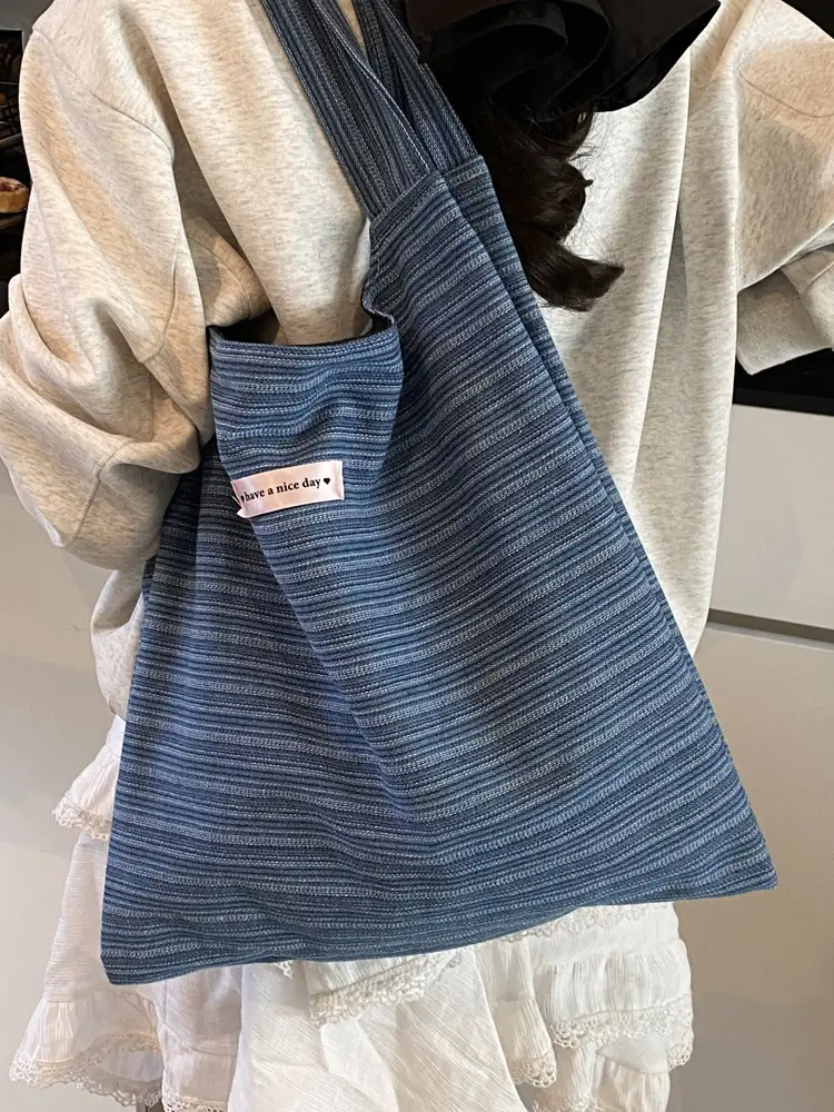 Blue Striped Denim Tote Bag Women Summer 2025 - Image 5