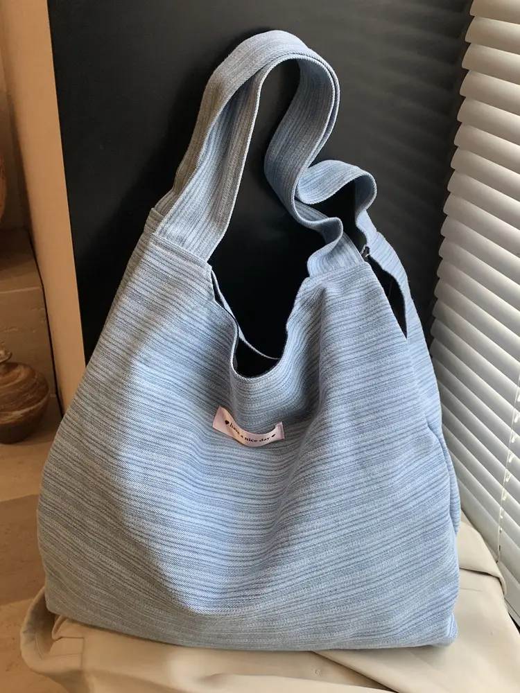 Blue Striped Denim Tote Bag Women Summer 2025 - Image 8