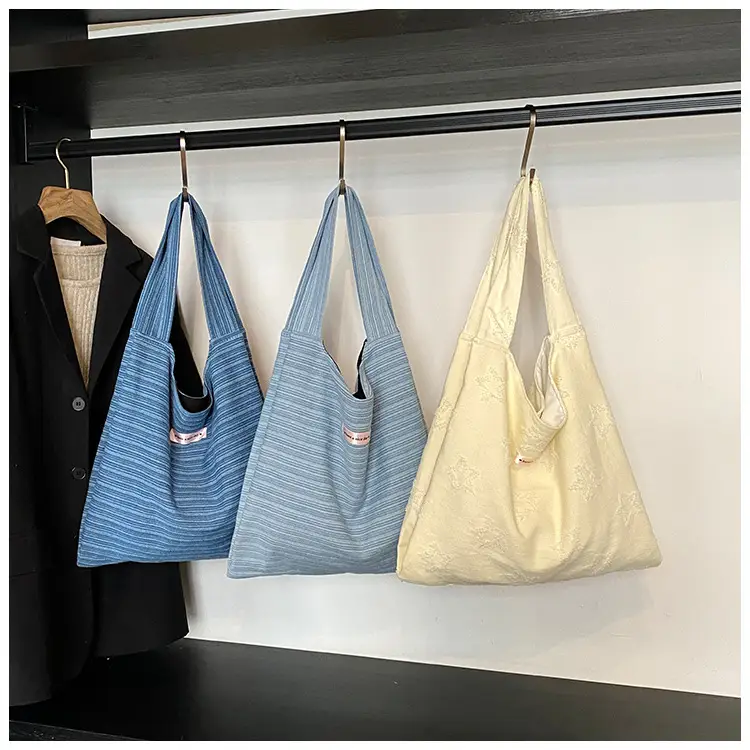 Blue Striped Denim Tote Bag Women Summer 2025 — feature 1