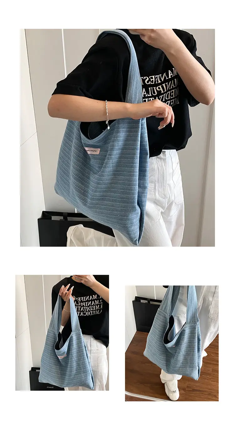 Blue Striped Denim Tote Bag Women Summer 2025 — feature 10