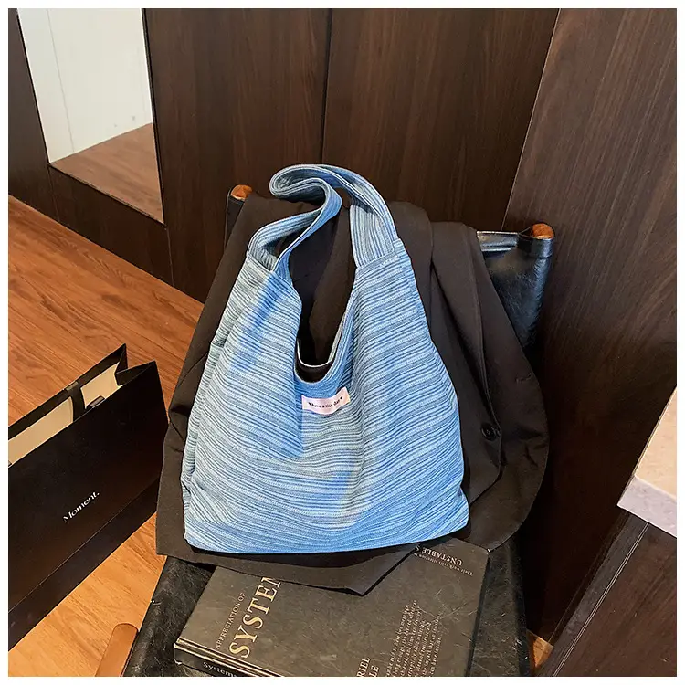 Blue Striped Denim Tote Bag Women Summer 2025 — feature 15