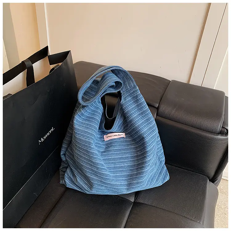 Blue Striped Denim Tote Bag Women Summer 2025 — feature 16