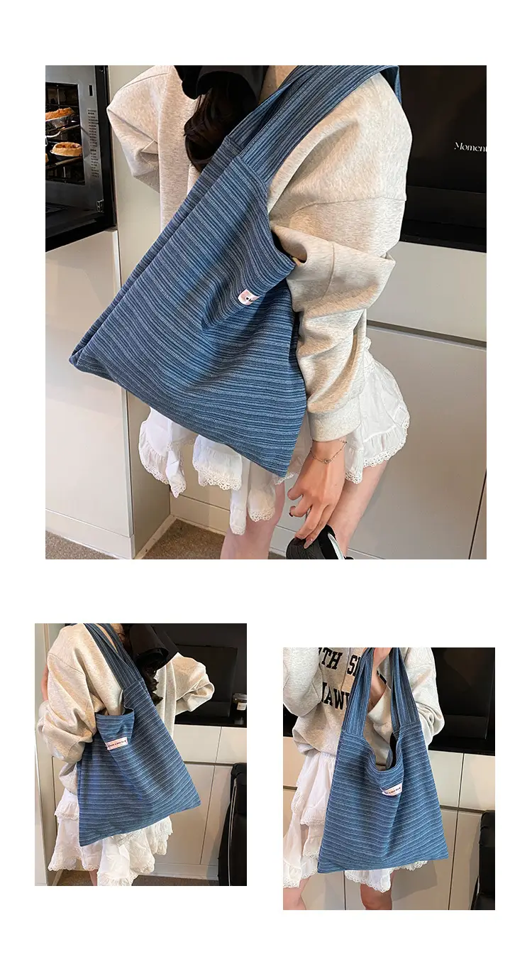 Blue Striped Denim Tote Bag Women Summer 2025 — feature 9