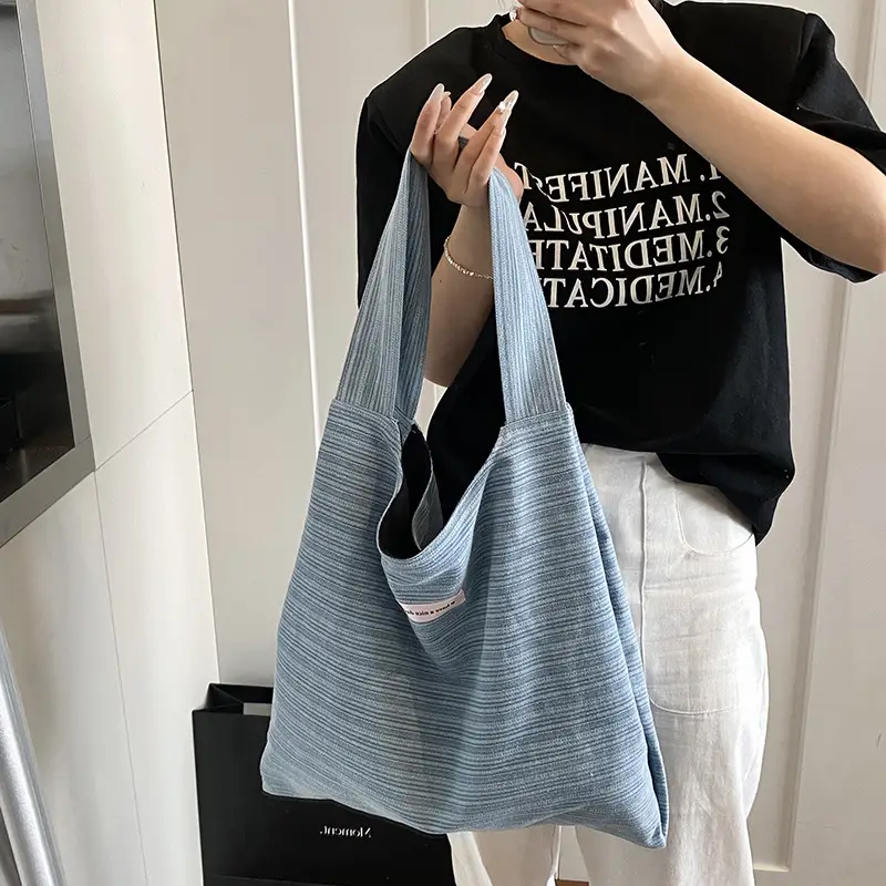 Blue Striped Denim Tote Bag Women Summer 2025 - Image 2