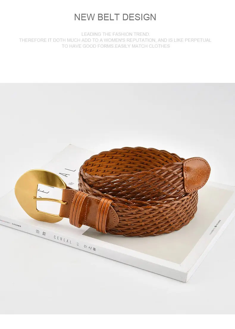 Women's Red Woven Belt with Gold Moon Buckle — feature 10