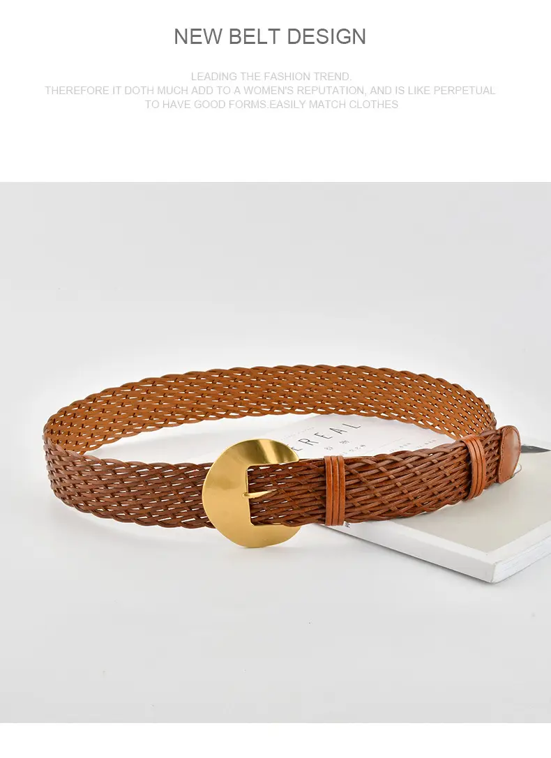 Women's Red Woven Belt with Gold Moon Buckle — feature 11