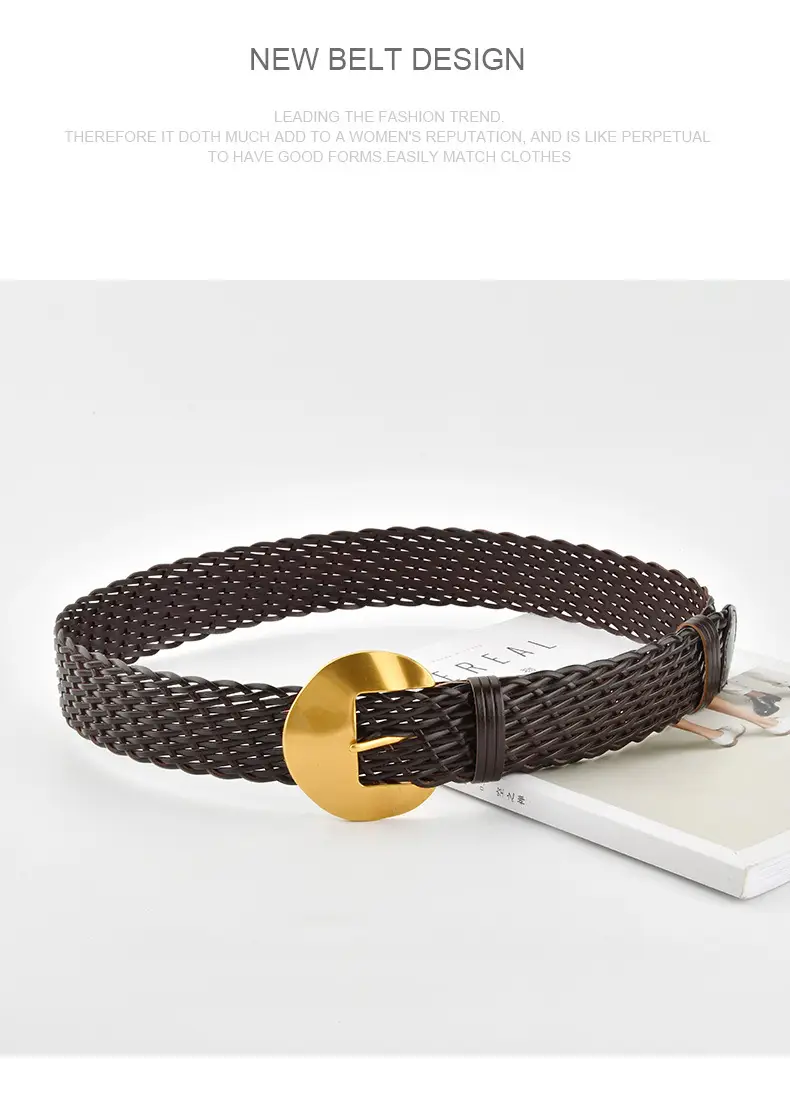 Women's Red Woven Belt with Gold Moon Buckle — feature 12