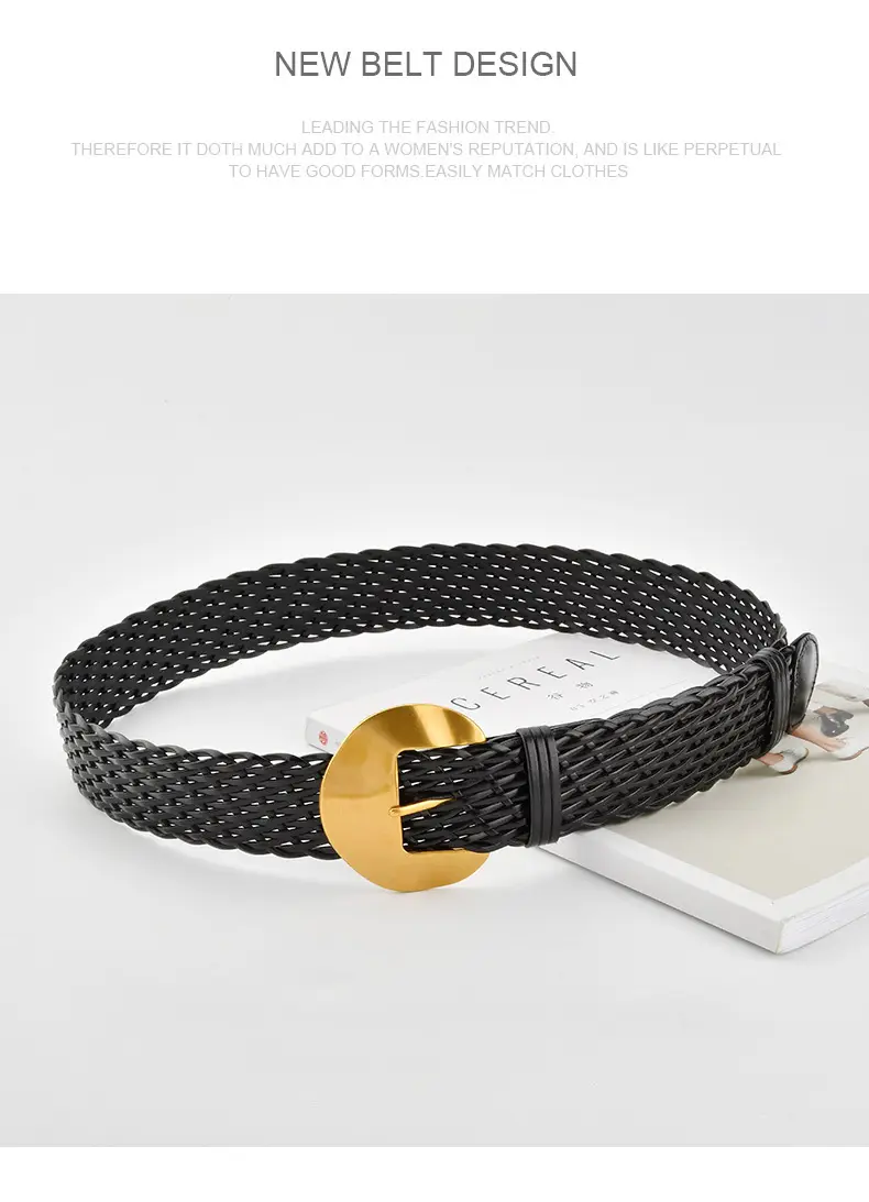 Women's Red Woven Belt with Gold Moon Buckle — feature 13