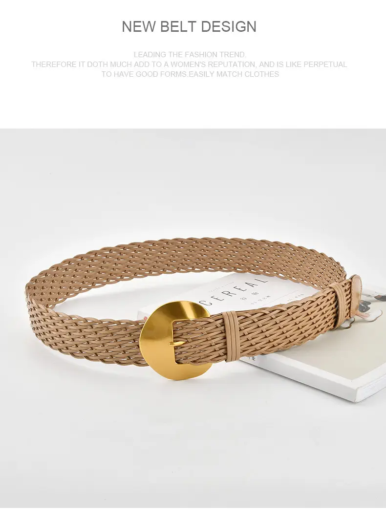 Women's Red Woven Belt with Gold Moon Buckle — feature 14